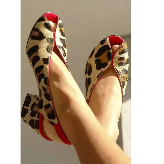 Shoes Heels Men - Leopard Print Peep Toe Slingback Women's